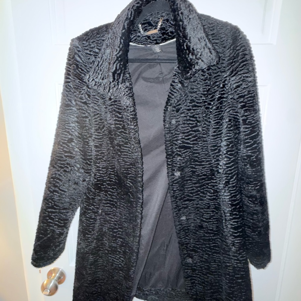 White House Black Market Black Faux Fur Teddy Jacket